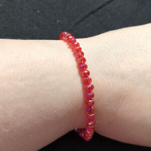 Red Faceted Fire Polished Crystal Beaded Stretchy Elastic Statement Bracelet